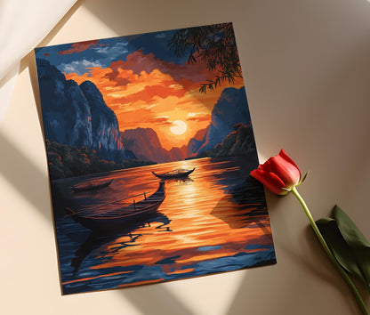 Affiche de la rivière Nam Song – Impression artistique des montagnes du Laos