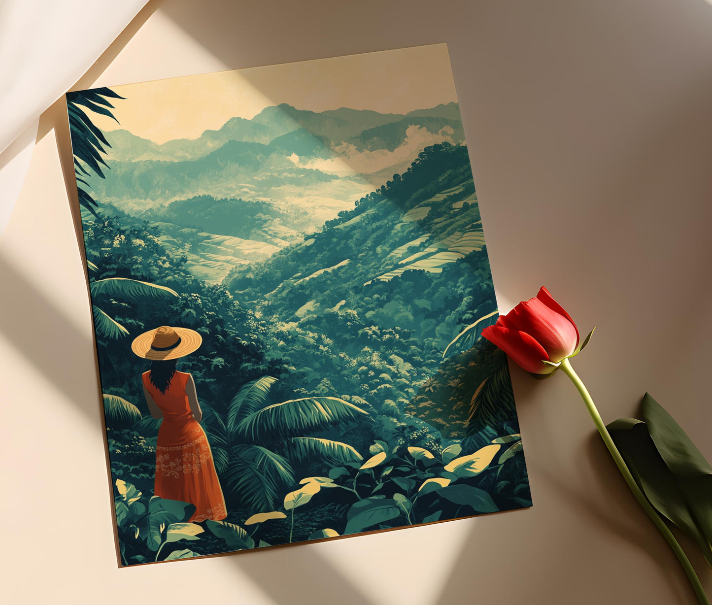 Affiche Plateau Bolaven – Impression Art de Café Tropical au Laos