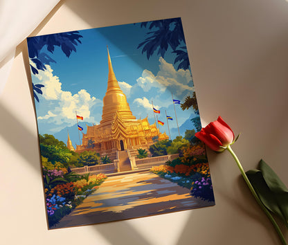 Affiche Pha That Luang – Poster Art de Vientiane, Stupa Dorée
