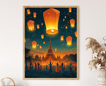 Affiche Festival Lao – Art mural de la nuit des lanternes, déco traditionnelle