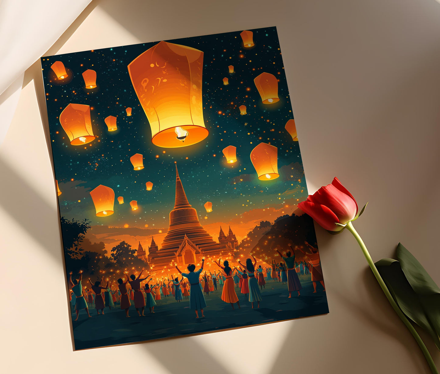 Affiche Festival Lao – Art mural de la nuit des lanternes, déco traditionnelle