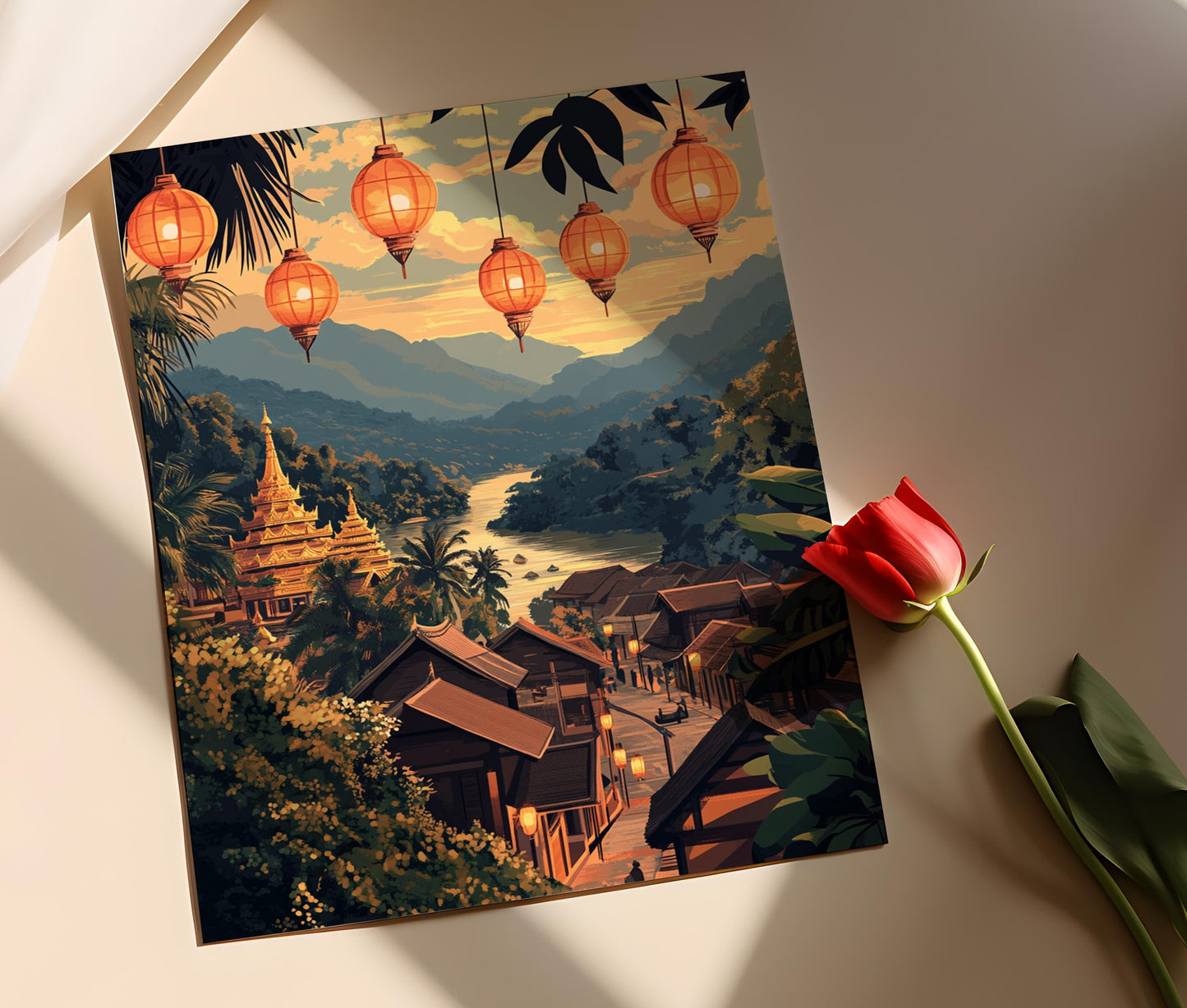 Affiche Luang Prabang – Art mural traditionnel Laos, héritage culturel