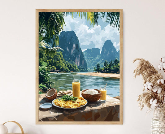 Affiche Vang Vieng – Art mural sur la cuisine laotienne et paysages