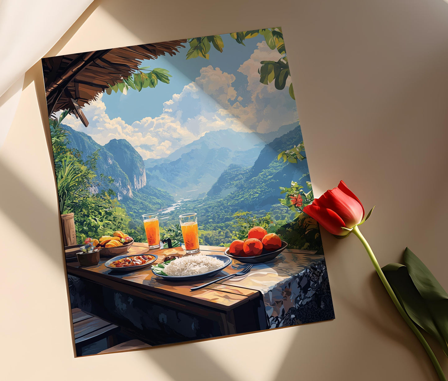 Affiche Bolaven Plateau – Poster Art de la Table de Petit-Déjeuner Laotien