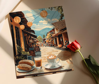 Affiche Petit-déjeuner à Vientiane – Art traditionnel de la cuisine laotienne