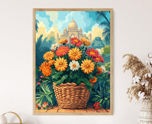 Affiche Panier de Fleurs d'Amritsar – Poster Illustratif Coloré du Punjab