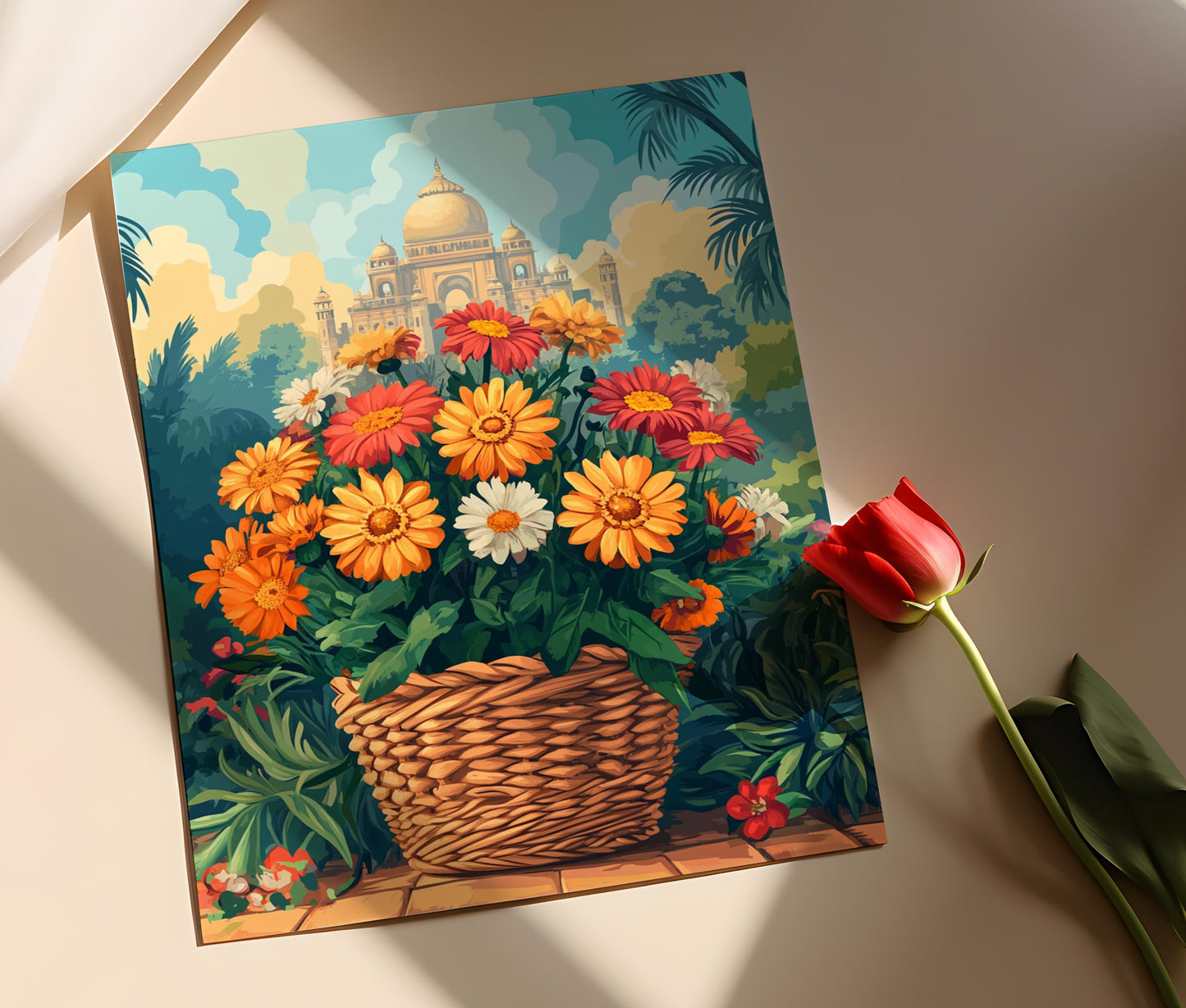 Affiche Panier de Fleurs d'Amritsar – Poster Illustratif Coloré du Punjab