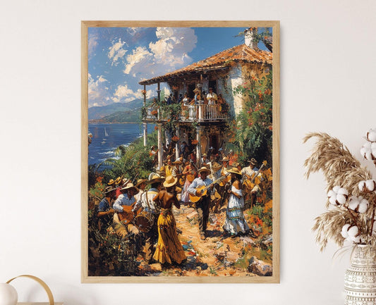 Affiche Parranda Porto-Ricaine – Impression artistique festive des Caraïbes