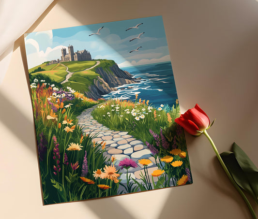 Affiche Abbaye de Whitby – Poster Vue de la mer du Nord avec chemin pavé