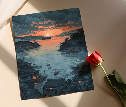 Affiche Village Côtier Japonais – Impression Giclée Inspirée de Toshi Yoshida