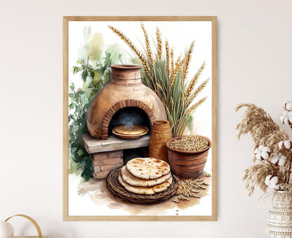 Affiche Four en Argile Égyptien – Impression Artisanale de Pain Plat
