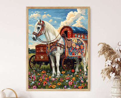 Affiche Cheval Gitan – Poster Décor Animal Bohémien Coloré