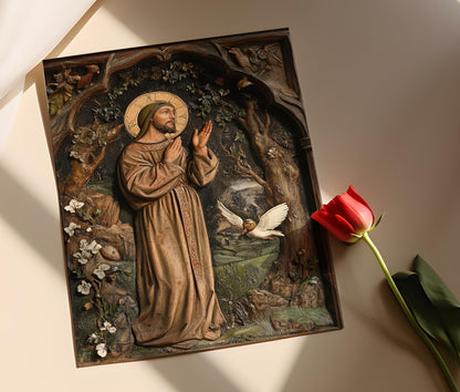 Affiche Saint François d'Assise – Poster Icône Religieuse Rustique