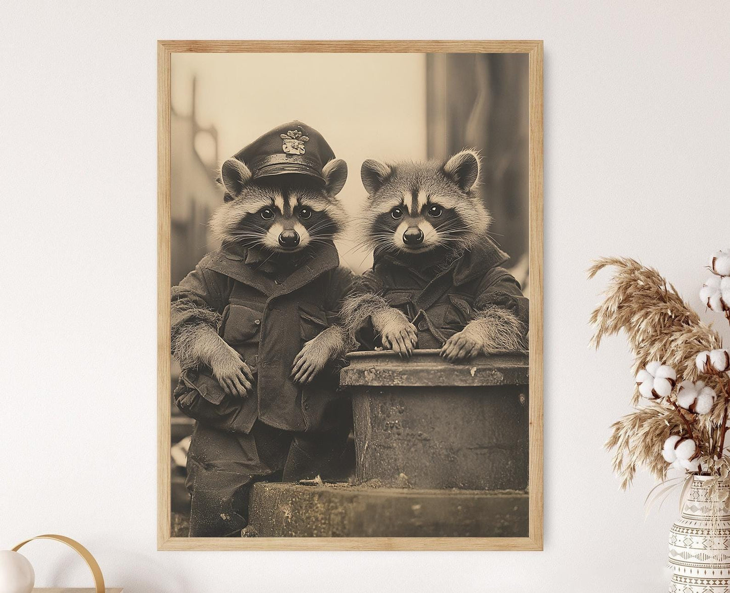 Affiche Raton Laveur Militaire – Impression Vintage de Portrait Animal