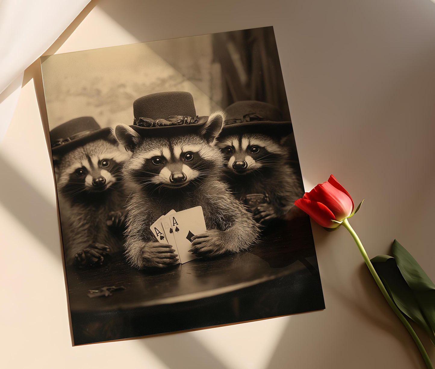 Affiche Rassurante - Poster Raton Laveur Joueur de Poker Vintage