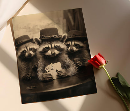 Affiche Rassurante - Poster Raton Laveur Joueur de Poker Vintage