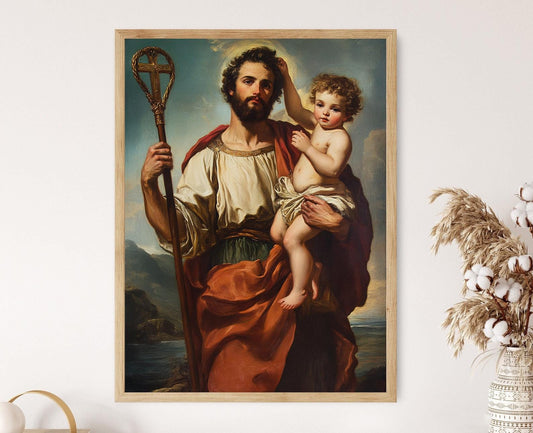 Affiche Saint Christophe – Illustration Religieuse Catholique Decoratif