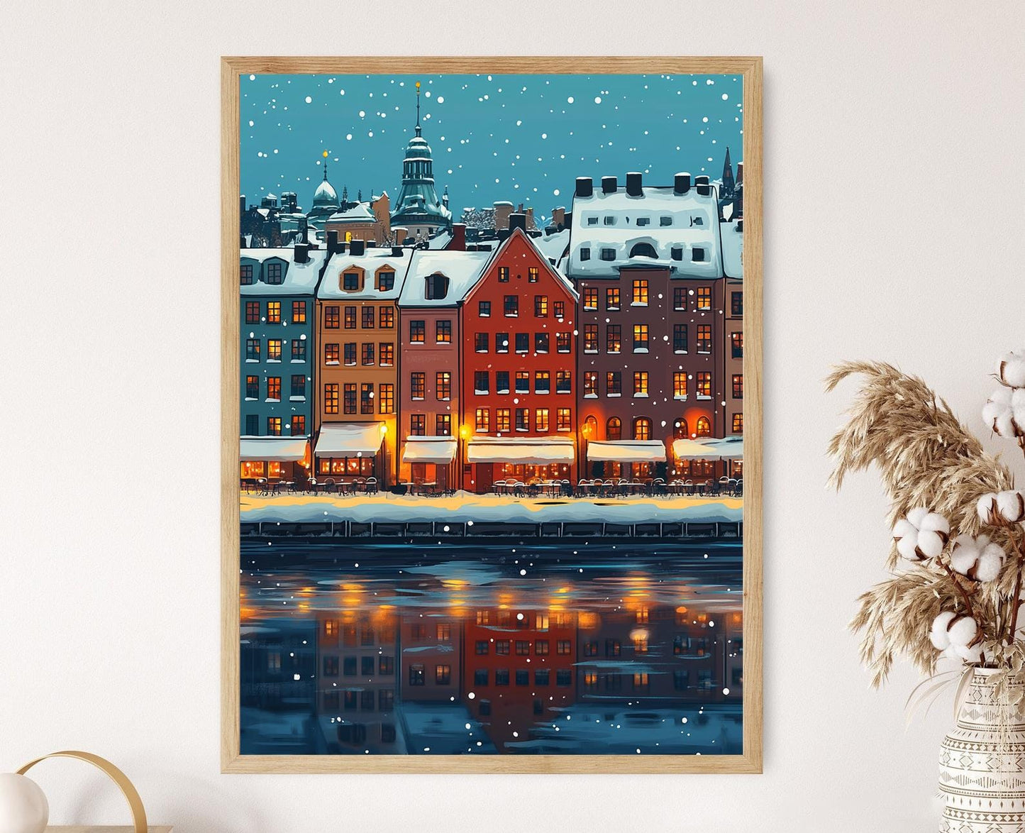 Affiche Stockholm Hiver – Poster Décor Neige Gamla Stan, Art Historique