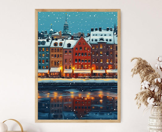 Affiche Stockholm Hiver – Poster Décor Neige Gamla Stan, Art Historique