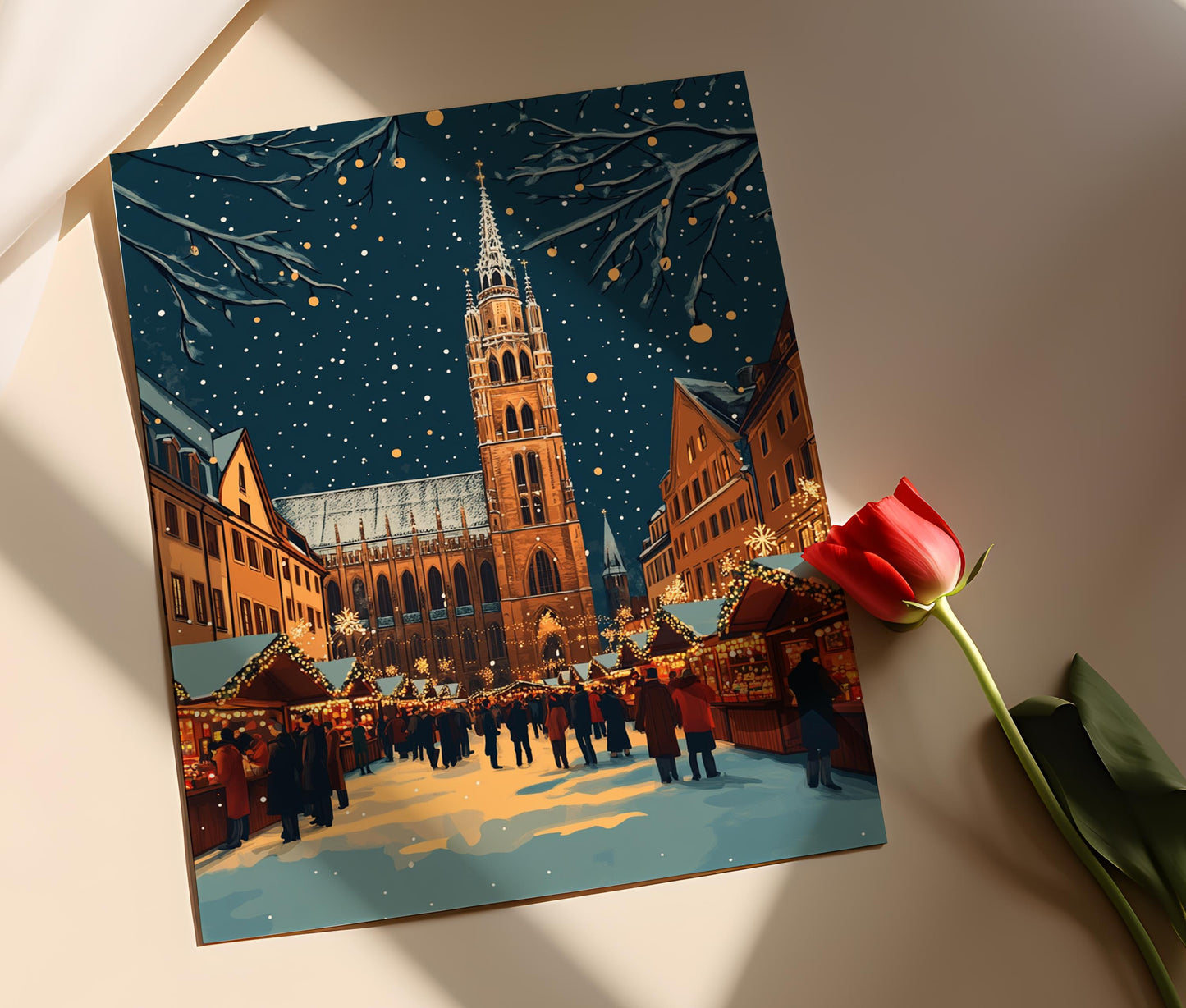 Affiche Munich Hiver – Poster Art Marienplatz, Décor Festif d'Allemagne