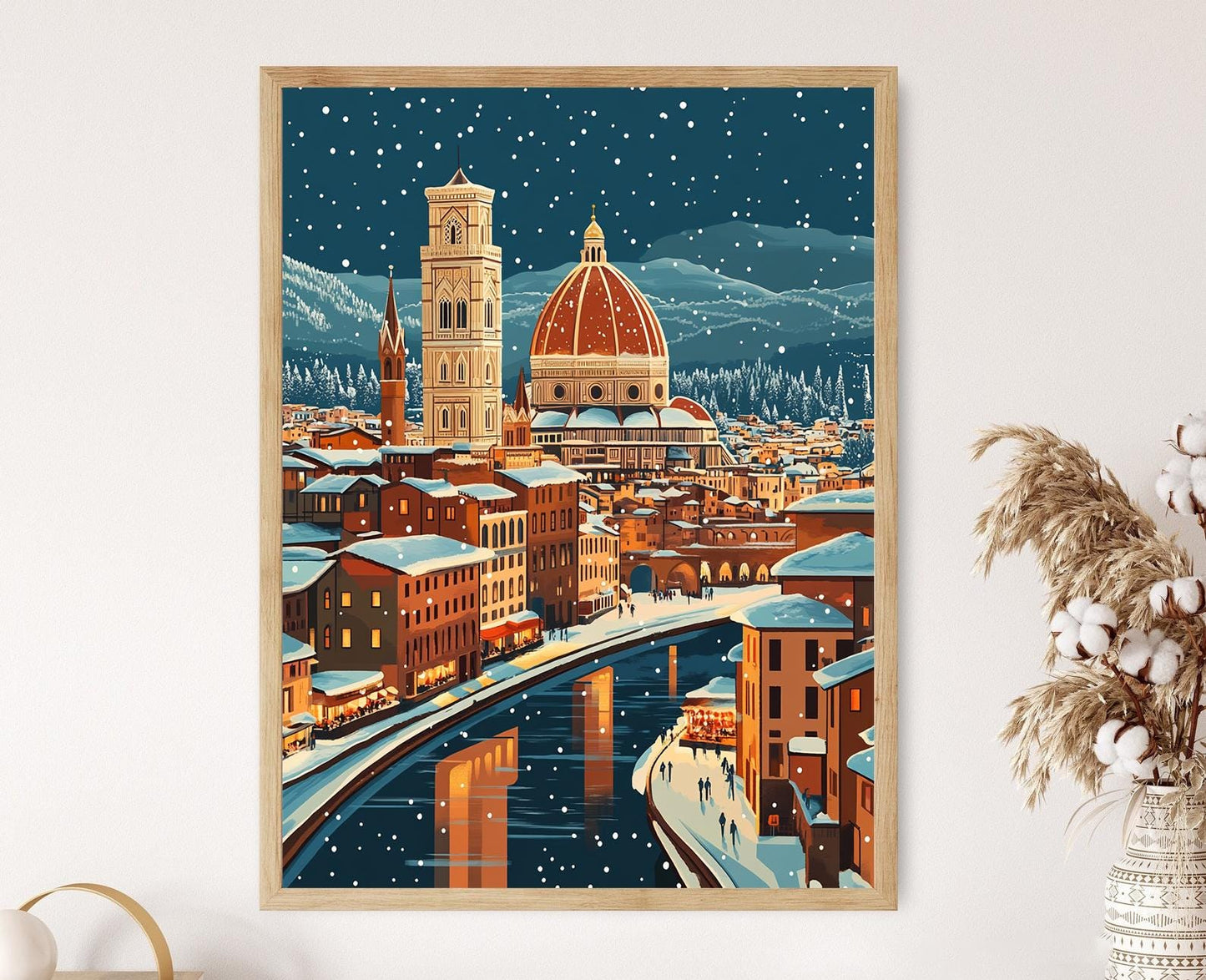 Affiche Florence Hivernale – Poster Art Duomo et Rivière Arno