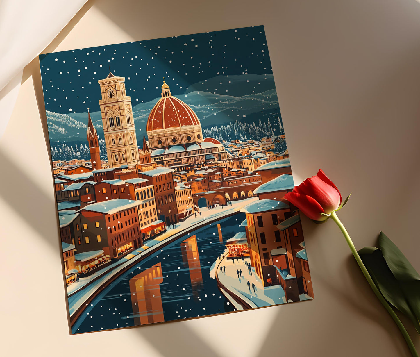 Affiche Florence Hivernale – Poster Art Duomo et Rivière Arno