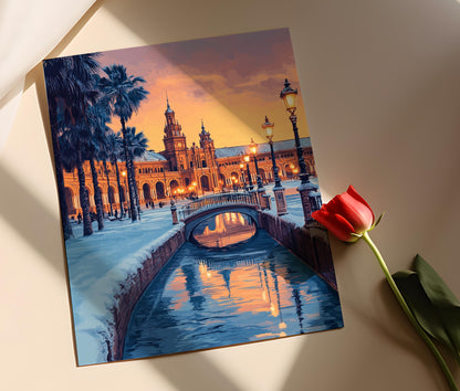 Affiche Séville – Poster Décor d'Hiver de la Plaza de España enneigée