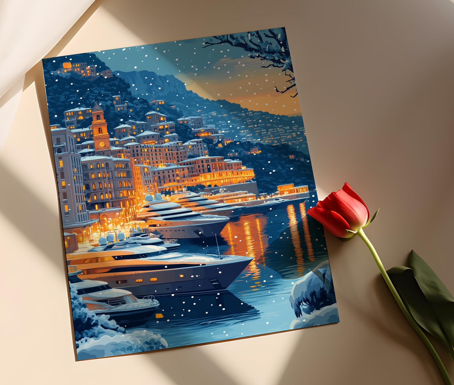 Affiche Monaco Hiver – Poster Art de Monte Carlo en Neige