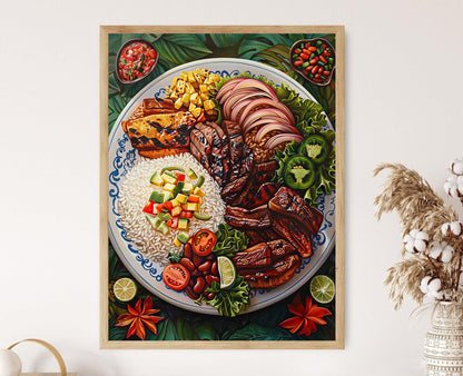 Affiche Cuisine Costa Ricaine – Peinture Détail du Plat Casado
