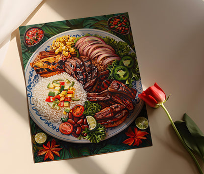 Affiche Cuisine Costa Ricaine – Peinture Détail du Plat Casado