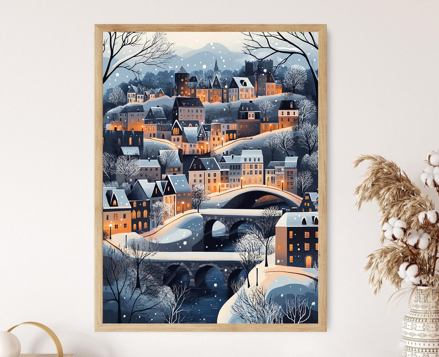 Affiche Hiver à Luxembourg – Poster Vue Urbaine Européenne Enneigée