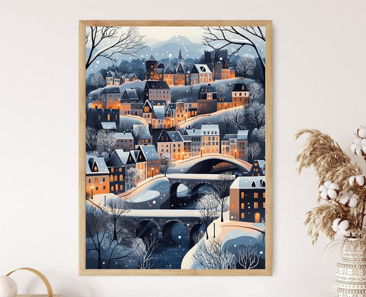 Affiche Hiver à Luxembourg – Poster Vue Urbaine Européenne Enneigée