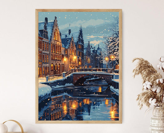 Affiche Hiver à Gand – Poster Vue Médiévale de Belgique enneigée