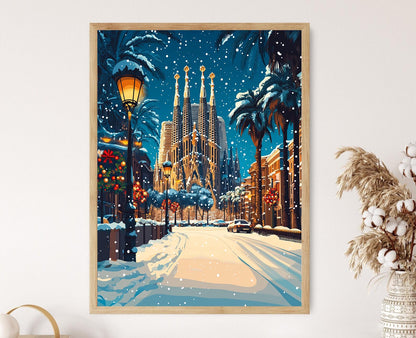 Affiche Barcelone Hiver – Poster Sagrada Família sous la neige