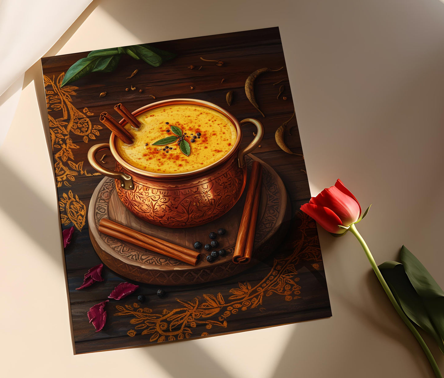 Affiche Lait de Curcuma – Illustration Haldi Doodh, Décor Indien