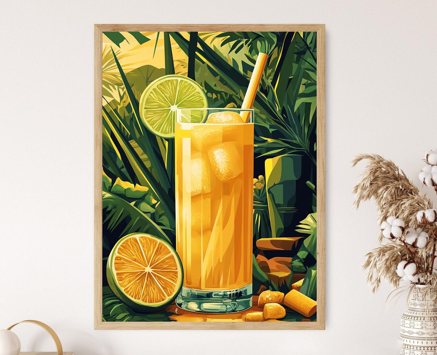 Affiche Jus de Canne à Sucre – Illustration de Lime et Tige