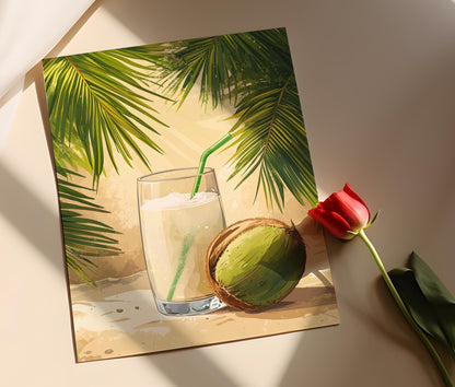 Affiche Eau de Coco – Illustration de Palmier Tropical, Art Mural Indien