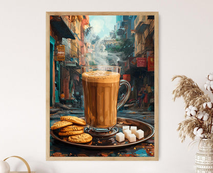 Affiche Art Chai – Illustration de Plateau Rustique pour Décor Indien