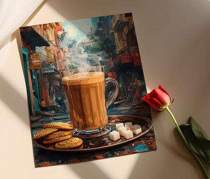 Affiche Art Chai – Illustration de Plateau Rustique pour Décor Indien