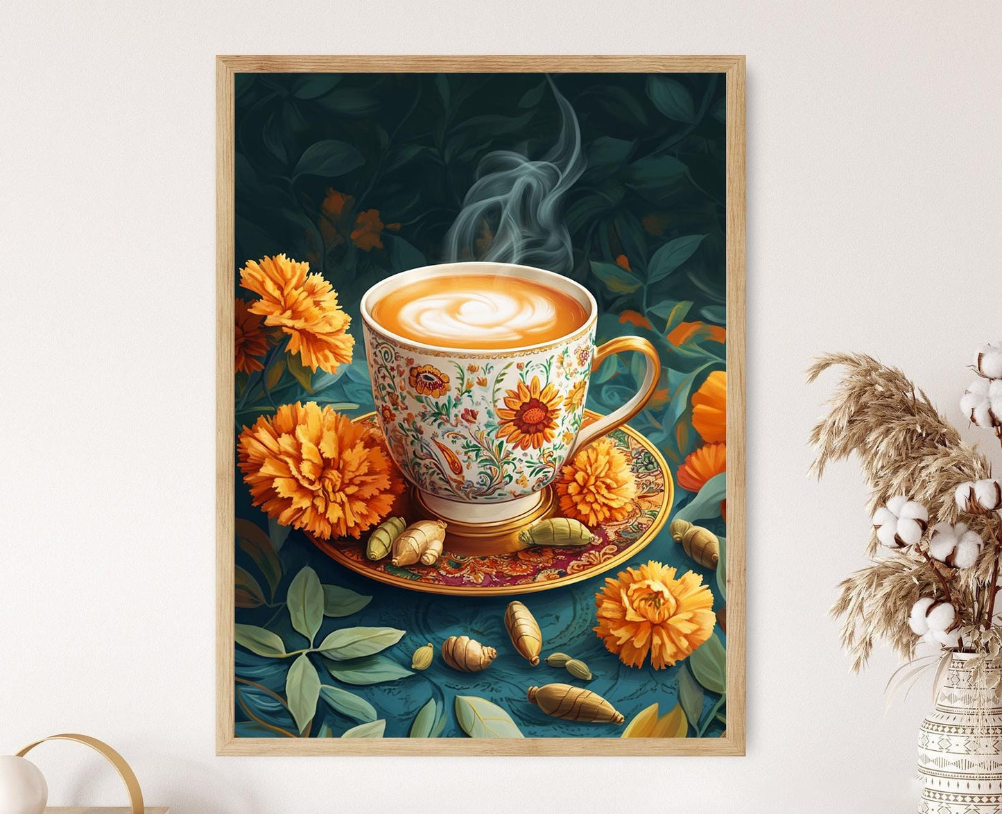 Affiche Masala Chai – Illustration de verre à thé en laiton, déco indienne