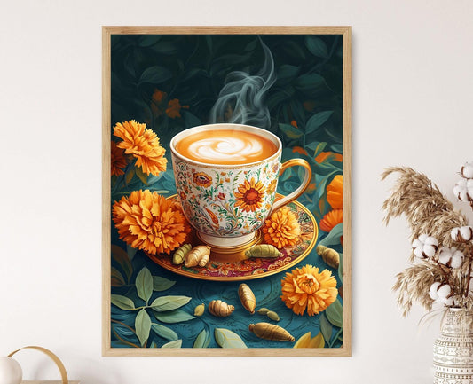 Affiche Masala Chai – Illustration de verre à thé en laiton, déco indienne