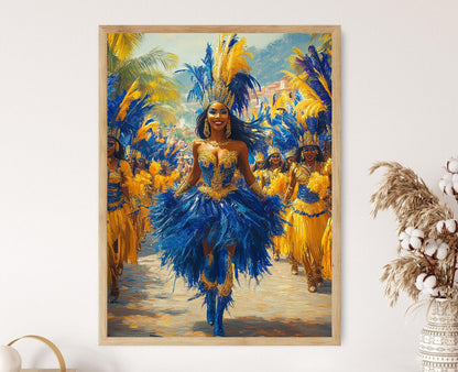 Affiche Carnaval de Trinidad – Impression artistique de danseurs colorés