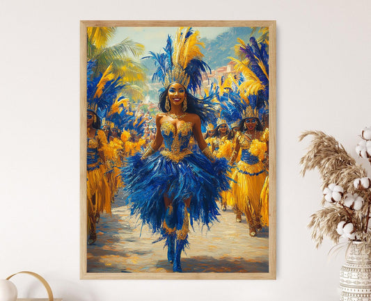 Affiche Carnaval de Trinidad – Impression artistique de danseurs colorés