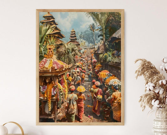Affiche Cérémonie Balinaise – Poster Art Vibrant de la Culture Indonésienne