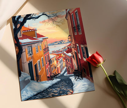 Affiche Lisbonne Hivernale – Poster Décor Coloré de la Ville d'Alfama