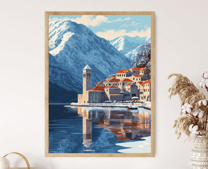 Affiche Kotor Bay – Poster Art d'Hiver de Monténégro en Neige