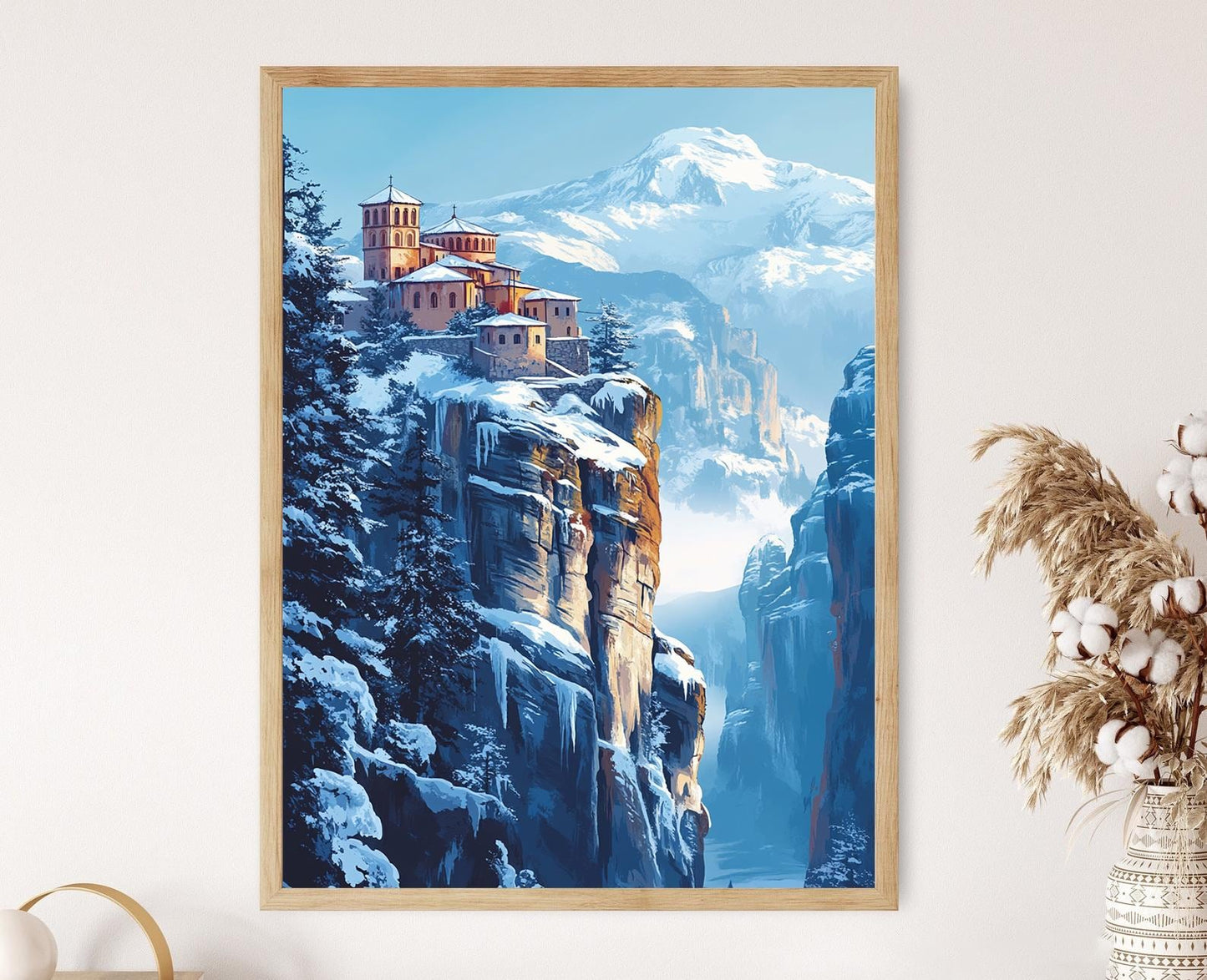 Affiche Météores en Hiver – Poster de Paysage Grec Sous la Neige
