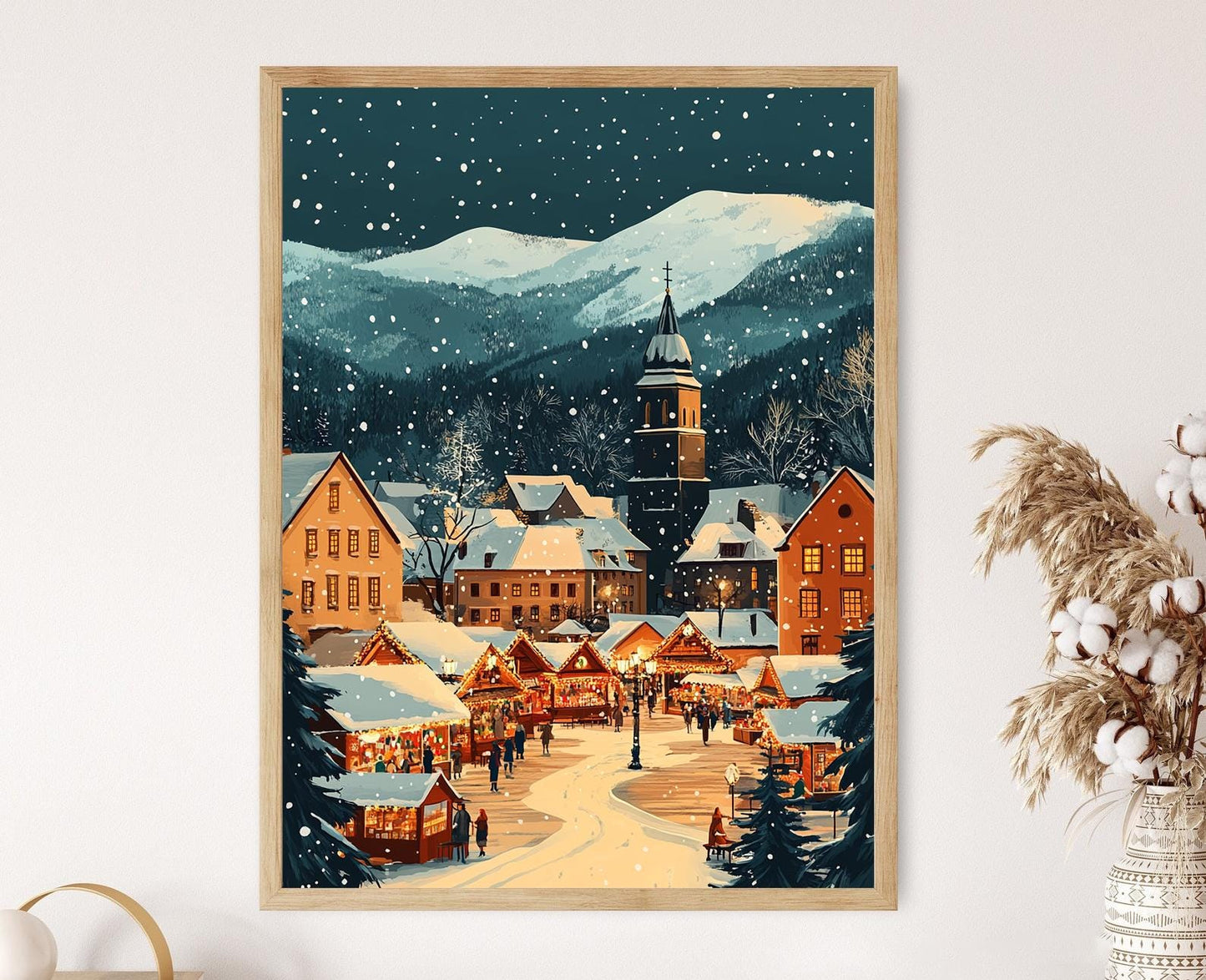 Affiche Brasov Hivernal – Poster Art de la Place de la Ville enneigée