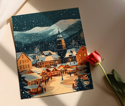 Affiche Brasov Hivernal – Poster Art de la Place de la Ville enneigée