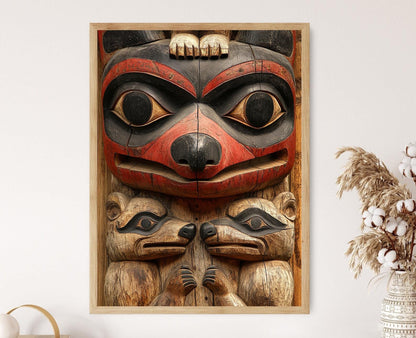 Affiche Totem Haida – Art Impression Animaux Symboliques et Motifs Traditionnels